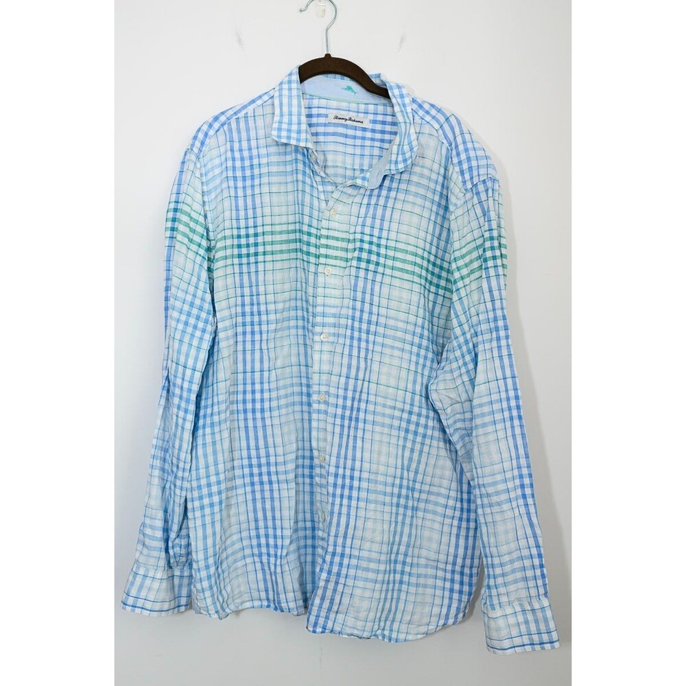 Tommy Bahama button down shirt XL Linen plaid check